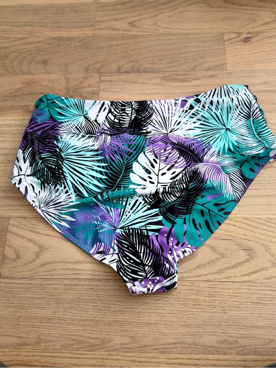 None Other - ✨ 3 for $15 sale - Tropical Leaf High-Waist Bikini Bottoms - Teal & Purple